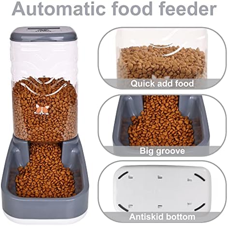 Elevon Automatic Cat Feeder, Gravity Food and Water Dispenser Bowl Set for Small Medium Dogs Animals, Pet Feeder Dispenser Storage Food, 3.8L Large Capacity, Gray - Image 3