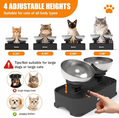 Adjustable Elevated Cat Bowls with 2 Stainless Steel Bowls 6.1”–7.3” Raised Feeding Station with 30° Tilt to Reduce Vomiting & Neck Strain, Stable Non-Slip Stand for Indoor Cats, Small Dogs & Puppies - Image 2