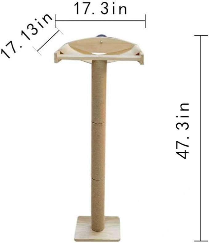 47.3'' Cat Tree Window Sill Perch with Tall Vertical Scratching Post Height-Adjustable Indoor Hammock Bed for Large Cats Suction Cup Climbing Tree Tower for Sunbathing & Bird Watching (Light Wood, M)