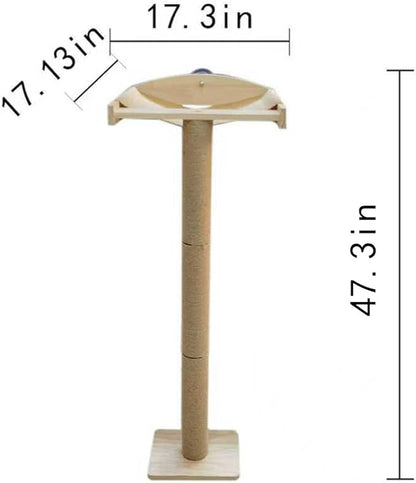 47.3'' Cat Tree Window Sill Perch with Tall Vertical Scratching Post Height-Adjustable Indoor Hammock Bed for Large Cats Suction Cup Climbing Tree Tower for Sunbathing & Bird Watching (Light Wood, M)
