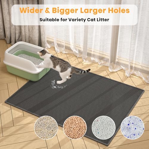Pieviev Double Layer Cat Litter Mat Traps Litter 30''x24'' 2 Pack,Black - Image 3