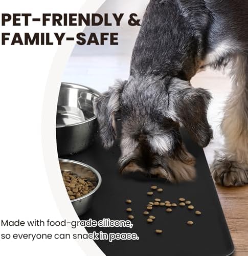 VIVAGLORY Pet Food Mat Flexmat Dog Bowl Mat, S, Black - Image 3