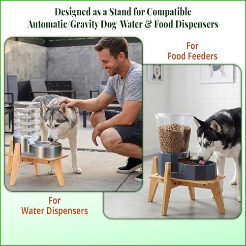 Dog Water and Food Dispenser Stand for Large Dogs - Adjustable, Bamboo - Image 5