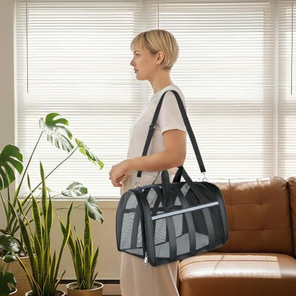 Soft Sided Pet Carrier, Airline Approved Dog Cat Travel Bag with Mesh Windows, Collapsible Portable Pet Carrier for Small Medium Dogs Cats (Black) - Image 6
