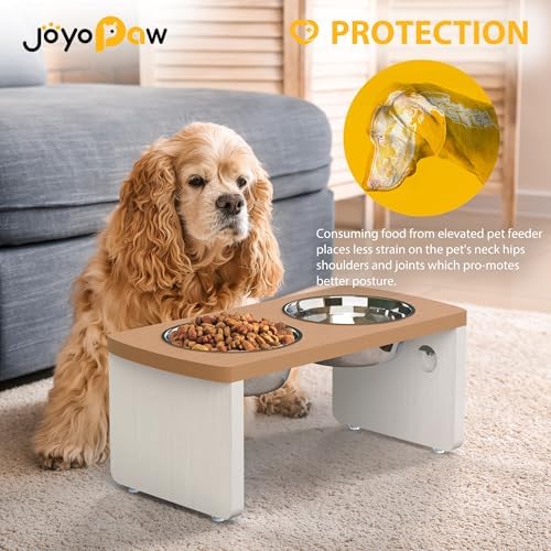 Elevated Dog Bowls, Waterproof Raised Dog Bowl for Medium Dogs, HIPS Poly Lumber Stand with 2 Stainless Steel Bowls, Indoor & Outdoor Use (7'' Tall-40 oz Bowl, Teak - White) - Image 3