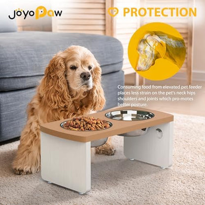 Elevated Dog Bowls, Waterproof Raised Dog Bowl for Medium Dogs, HIPS Poly Lumber Stand with 2 Stainless Steel Bowls, Indoor & Outdoor Use (7'' Tall-40 oz Bowl, Teak - White) - Image 3