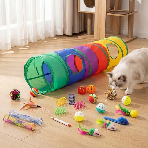 iCAGY 25 Pcs Cat Toys Set, Cat Tunnel Toy for Indoor Cats, Kittens by iCAGY