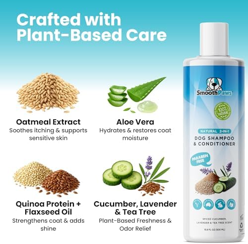 2-in-1 Natural Dog Shampoo & Conditioner – pH-Balanced for Dogs & Puppies | Gentle Oatmeal & Aloe Vera Formula for Sensitive Skin | Spiced Cucumber, Lavender & Tea Tree Scent | 16.9 oz | - Image 4