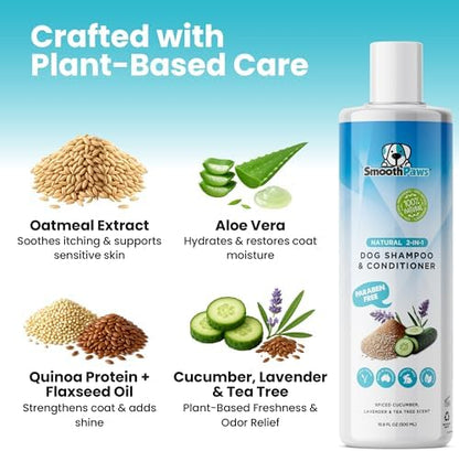 2-in-1 Natural Dog Shampoo & Conditioner – pH-Balanced for Dogs & Puppies | Gentle Oatmeal & Aloe Vera Formula for Sensitive Skin | Spiced Cucumber, Lavender & Tea Tree Scent | 16.9 oz | - Image 4