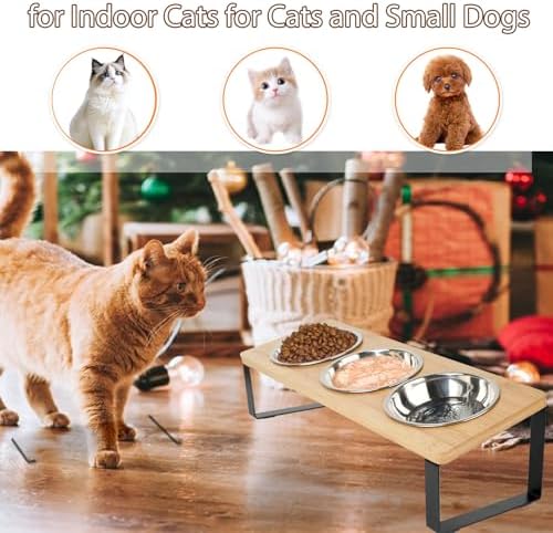 Elevated Cat Bowl, 15° Tilted Cat Bowl Stand with 3 Stainless Steel Bowls for Indoor Cats and Pet, Raised Cats Bowls for Food and Water - Image 6