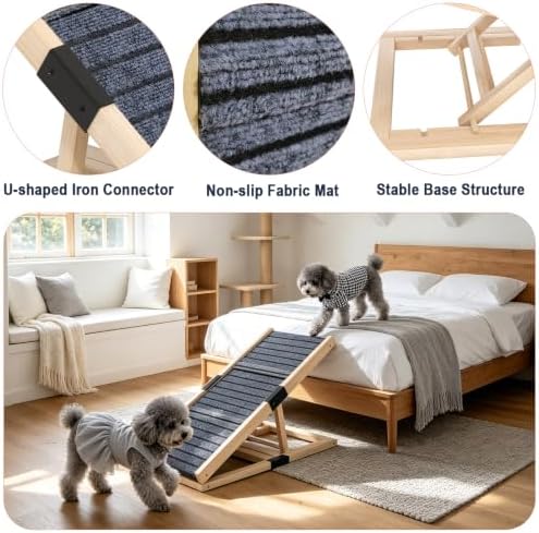Wooden Dog Ramp for Couch, Foldable Pet Ramp for Small Dogs, 27.6" L - Image 4