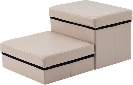 Iris Ohyama Dog Step, Dog Stairs, 2 Tiers, Storage, Foldable, Beige, Small Dogs, Height 11.8 inches (30 cm)