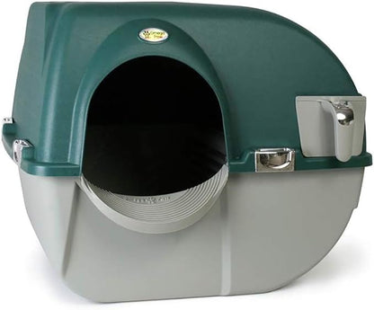 Omega Paw VMRA20-1-PR Premium Roll 'N Clean Large Self Cleaning Litter Box with Integrated Litter Step and Unique Sifting Grill, Forest Green
