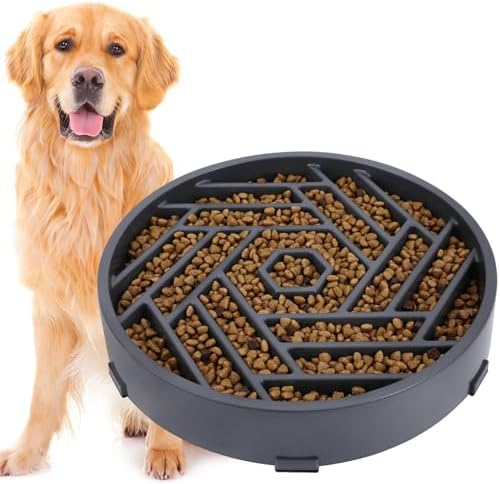 TOBYTO Slow Feeder Dog Bowls Large Medium Breed,Anti-Choking Slow Eating Dog Food Bowl,Non Slip Pet Slower Food Feeding Bowls Large Puzzle Slow Feeder Bloat Stop Maze Dog Dishes,Gray by TOBYTO