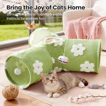 Tempcore Cat Tunnel, 3-Way Collapsible Toy for Indoor Cats, Daisy Green - Image 5