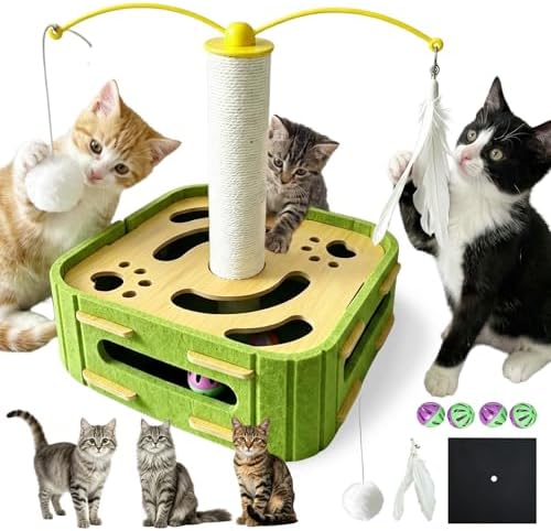 Cat Nail File Scratcher Boxs,Interactive Cats Puzzle Toys with Sisal Column Bell Balls,Indoor Cat Maze Hunting Game Toy for Scratching Mental Stimulation Boredom Relief by CAThrone