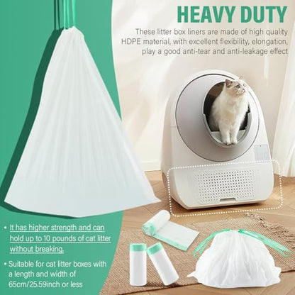 60pcs Cat Litter Durable Drawstring Replacement Part,Extra Thick Waste Drawer Liners for Robot 4 and 3(White) - Image 5