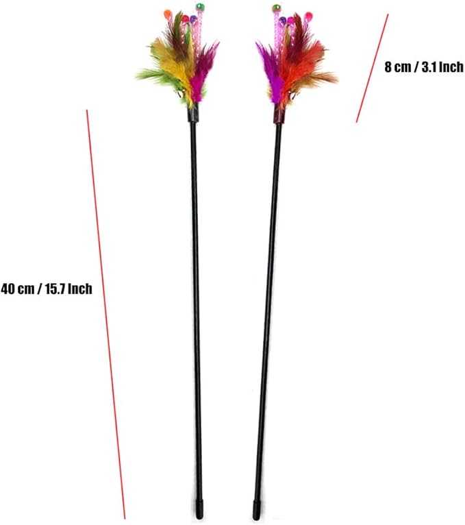 IUHKBH Cat Wand, 4 PCS Interactive Feather Stick Flexible Kitten Wand Safe Cat Teaser Wand for Indoor, All Breed Sizes