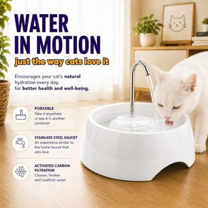 Aqua MINI Portable Pet Water Fountain - Automatic Drinking Bowl for Cats and Dogs - Stainless Steel Faucet - Replaceable Filters - Easy Cleaning - Ideal for Multiple Pets - 1.2L/42 fl oz - White - Image 5