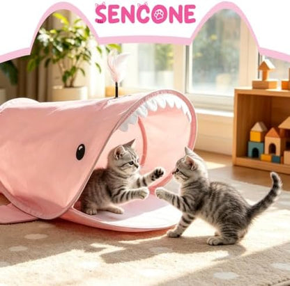 SENCONE Whale-Shaped Cat Tunnel Toy Portable Hideout Nap Tube for Kittens - Image 2