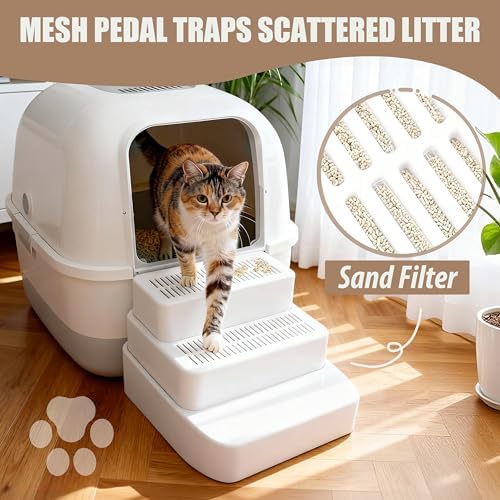 3 Steps Cat Litter Box Step with Cleaning Brush for Automatic Litter Boxes - Image 4