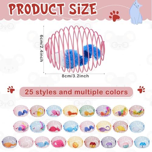 Jecery 25 Pcs Cat Toys Spring,Mouse and Bell,Colorful - Image 2