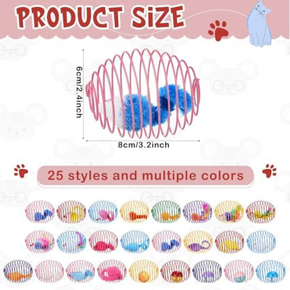 Jecery 25 Pcs Cat Toys Spring,Mouse and Bell,Colorful - Image 2