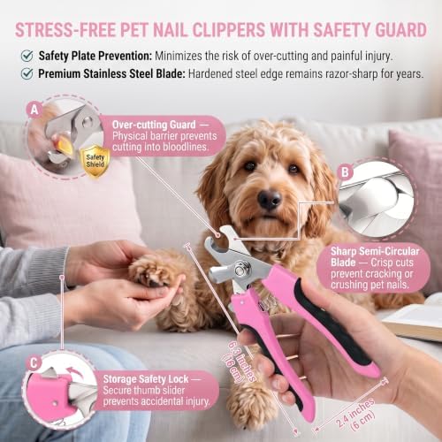 5 PCS Cat & Dog Grooming Kit Brush, Self-Cleaning Slicker Hair Brush, Nail Clipper, Undercoat Rake, Pet Bath Brush with Removable Screen,Pet Comb for Short & Long Haired Dogs Cats, Pink - Image 5