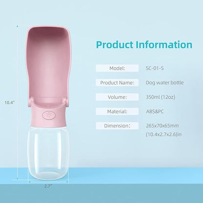 Portable Dog Water Bottle for Walking 19 OZ or 12 OZ Portable Pet Water Bottles for Puppy Small Medium Large Dogs Water Dispenser Pet Water Bowl Dog Accessories (19OZ Pink) (Pink 12 OZ)