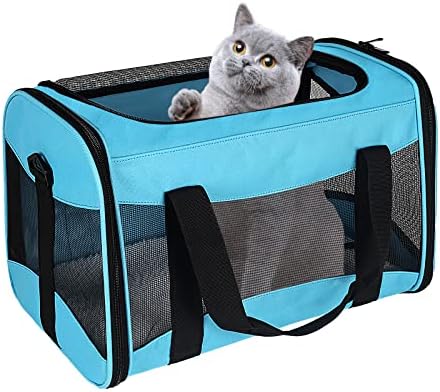 Cat Carrying Case - Pet Carrier Airline Approved, Protable and Breathable Pet Travel Carrier Removable Fleece Pad, Collapsible Cat Carrier Dog Carrier for Medium Cats Small Cats Dogs(Medium, Blue) by home