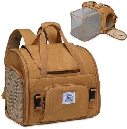 Pet Backpack Carrier for Small Dogs Medium Cats, Puppies,Breathable and Collapsible Design, Portable Travel Bag for Bearded Dragon,Rabbit Cage (Brown +Two-Shoulder, Small) by ioviewforpet