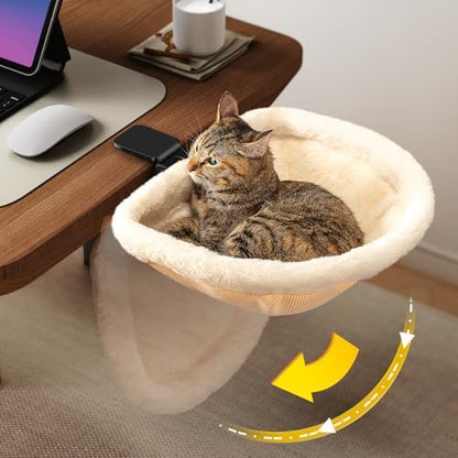 JUNSPOW Cat Desk Bed One-Click Folding Maximum Holds 40lb, Cream Fur by JUNSPOW