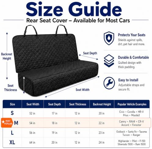 Dog Car Seat Cover & Protector, Pet Back Seat Cover for Cars & SUVs, 54" - Image 2