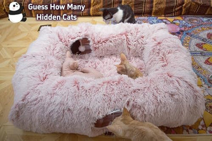 XxingSheep 4-Cave Plush XL Cat Tunnel Bed Indoor Cats Peekaboo Toy Mat Pink - Image 2