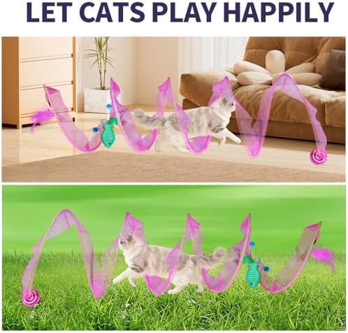 Cat Tunnel with Hanging Toys, Cat Toys Kitten Toys Assorted, Indoor Activity Center for Cats and Kittens, 10 x 22 inches (Pink) - Image 6