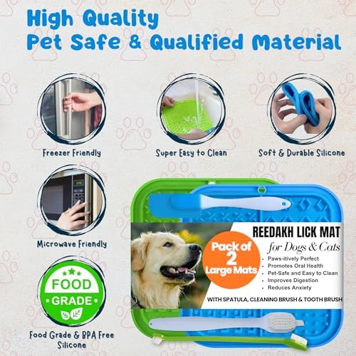 Large Licking Mats for Dogs and Cats, Slow Feeder Lick Pad with Suction Cups for Dog Training,Peanut Butter Licking Pad for Boredom Reducer (2 Lick Mats with Free Spatula, Tooth Brush, cleaning Brush) - Image 4