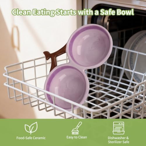 10° Tilted Ceramic Cat Bowls Set - Elevated Food & Water Dishes, Ergonomic Design for Easy Feeding for Cats, Kittens & Small Dogs, 9.4" x 5.1" x 2.3" (Purple) - Image 5