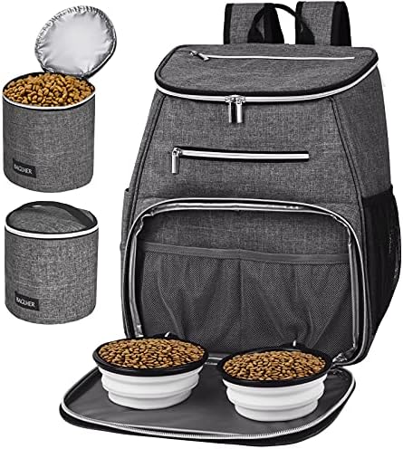 BAGLHER 丨Dog Travel Bag Backpack, Airline Approved Pet Supplies Backpack, Dog Travel Backpack with 2 Silicone Collapsible Bowls and 2 Food Baskets Grey by BAGLHER