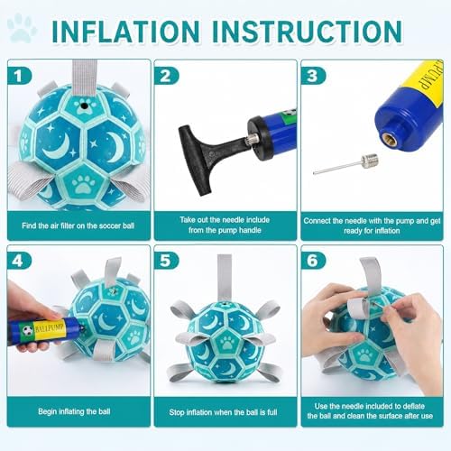 Dog Soccer Ball with Straps, 7.25 Inch Herding Dog Ball Toys Dog Birthday Toy, Balls for 30-90lbs Dogs, Outdoor Dog Toy for Medium Large Puppy, Interactive Toy for Tug, Water Toy Ball,Blue - Image 6