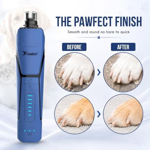 Candure Whisper Quiet Dog Nail Grinder with 360 Degree LED Light, 6-Speed Rechargeable Pet Nail Trimmers with Extra Grinding Head for Safe, Stress-Free Grooming for All Pet Sizes (Dark Blue) - Image 5