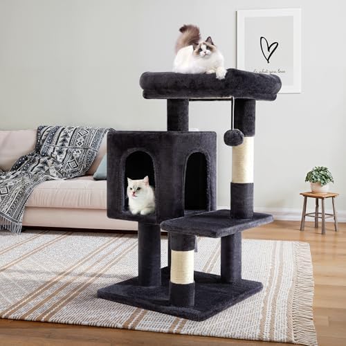 Allewie 29 Inches Cat Tree Tower/Plush Perches Platform/Condo/House/Sisal Scratching Posts/Multi-Level Activity Center Furniture for Kittens/Dark Grey - Image 2