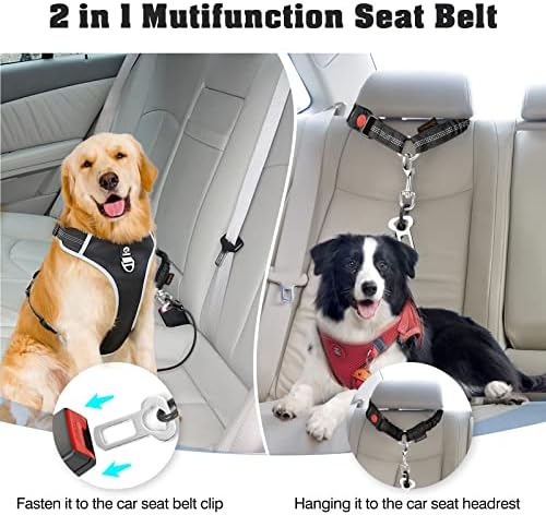 Chew Proof Dog Car Seat Belt, 2 in 1 Steel Cable Dog Car Accessories Headrest Restraint Doggie Car Seatbelt for Medium Large Dogs Chewer Heavy Duty Doggie Seatbelts for Cars Swivel Attach - Image 4