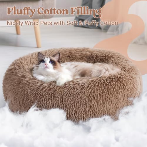 rabbitgoo Calming Cat Beds for Indoor Cats, 20 inches, Light Brown - Image 3