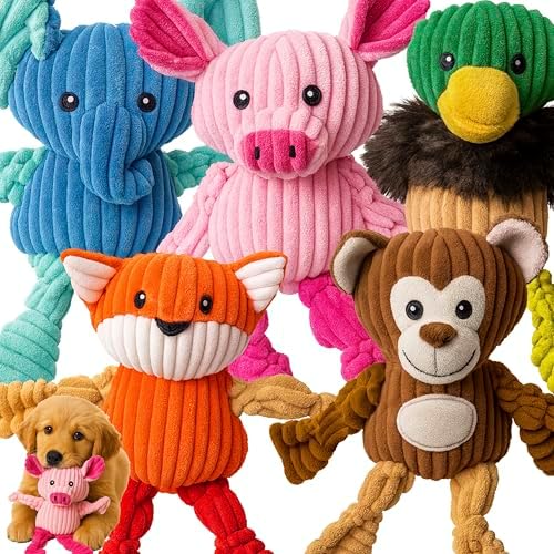 Jalousie Plush Toys Assortment Value Bundle Puppy Pet Mutt Squeak Toy for Medium Large Dogs (5 Pack Knotted) by Jalousie