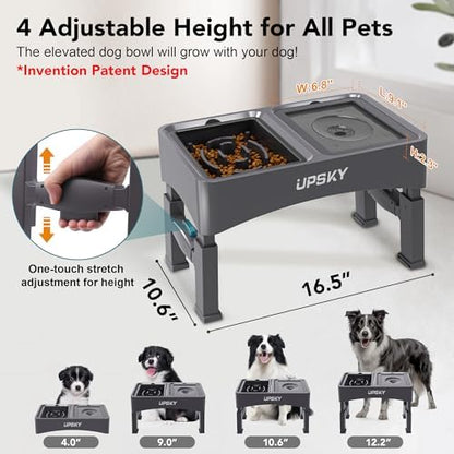 UPSKY 2-in-1 Elevated Dog Bowls Set with 4 Height Adjustable Stand, Gray - Image 2
