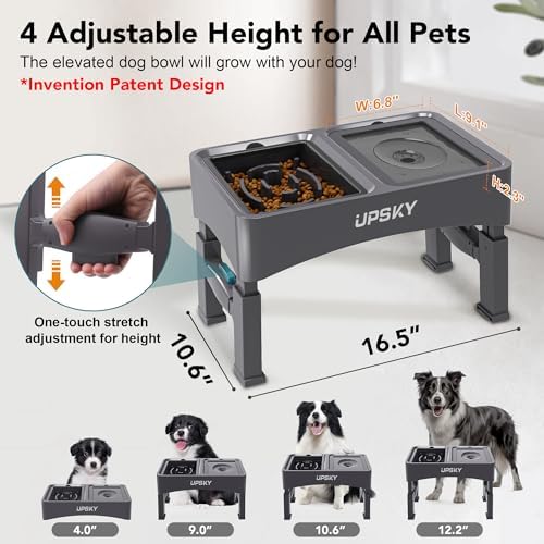 UPSKY 2-in-1 Elevated Dog Bowls Set with 4 Height Adjustable Stand, Gray - Image 2