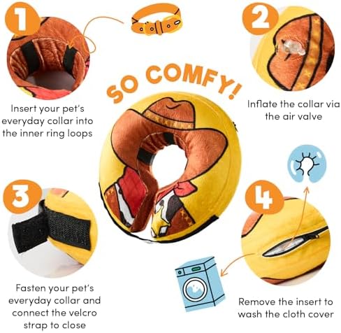 BENCMATE Inflatable Dog Cone Collar Alternative, Soft Dog Cone for Small Medium Large Dogs and Cats, Neck Recovery ECollar Donut Collar After Surgery (Large, Cowboy) - Image 2