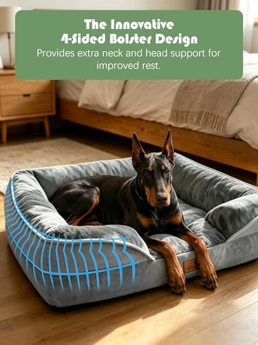 Spotted Play Orthopedic Dog Bed with Sides - Dog Sofa Beds for Extra Large Dogs, Supportive Foam Pet Couch Bed with Washable Removable Cover, Waterproof Lining and Non-Slip Bottom, Grey - XL-Plus - Image 5