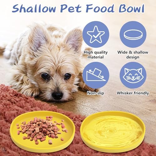 Fhiny 2 PCS Silicone Cat Food Bowls Shallow Dog Bowl 7" Non-Slip Pet Feeding Dishes for Dry and Wet Food Whisker Fatigue Cat Plates for Kitten Puppy and Small Pets(Yellow) - Image 6