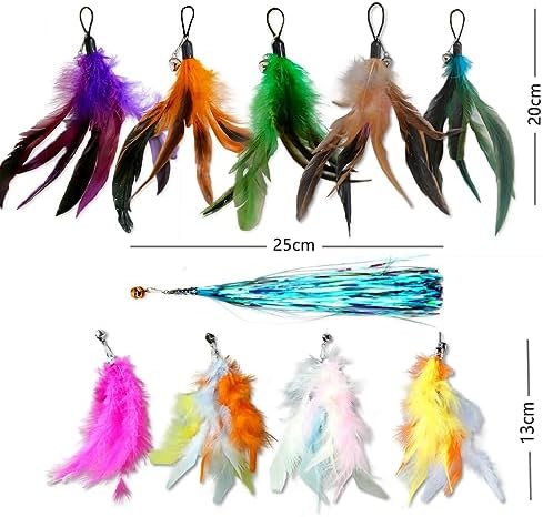 LogFaadCoi 10-Pack of Vibrant Feathered Cat Toy Refills: Perfect Wand Attachments for Indoor Cats, Enhance Your Pet's Playtime with These Exciting Replacement Feather Cat Toys - Image 2